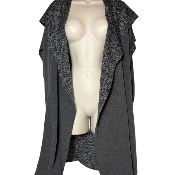 Lane Bryant Plus Gray Sleeveless Open Knit Sweater Vest Duster Hooded 26/28 - Picture 6 of 14